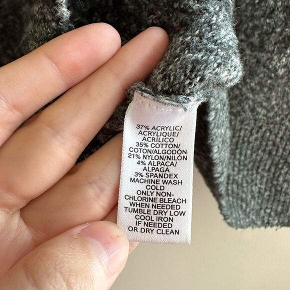 LOFT Marbled Grey Cowl Neck Sweater with Drawstring Tie, Size Medium - Picture 13 of 16